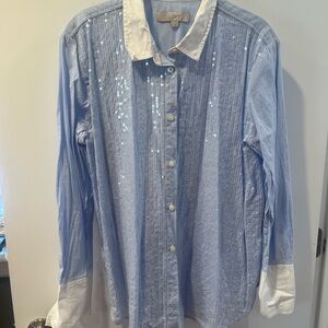 LOFT Blue Sequin Casual Shirt